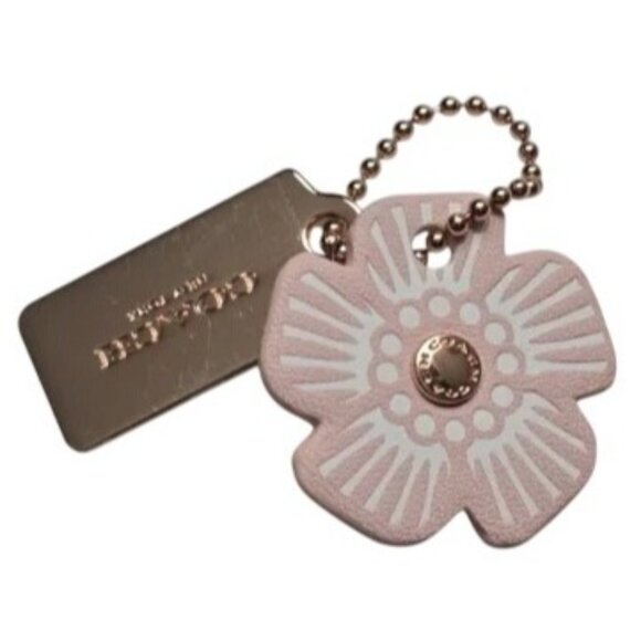 COACH Pink Tea Rose Flower Floral Bag Charm Gold Metal Hang Tag Brand New - Picture 1 of 7